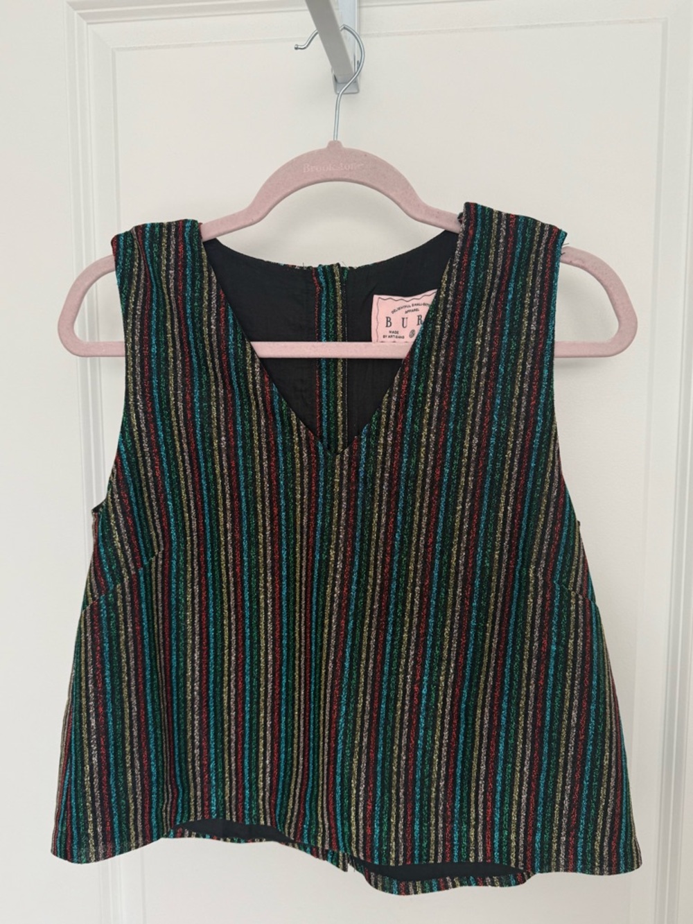 Striped Metallic Sleeveless V-Neck Blouse in Black